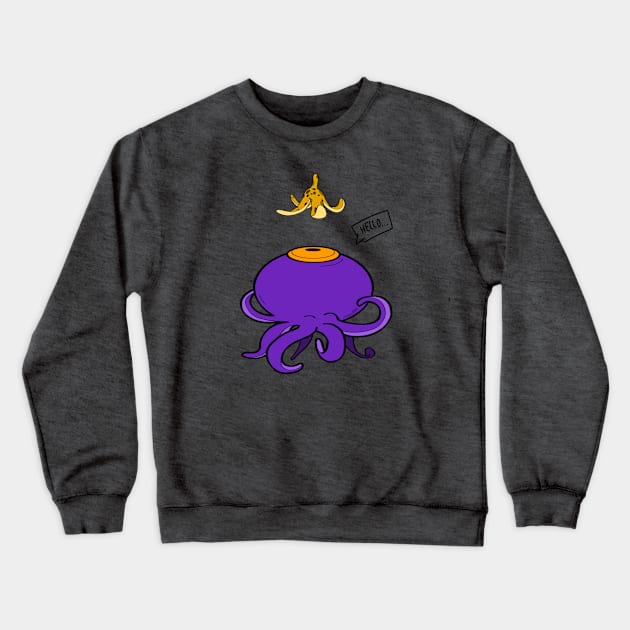 Confused Purple Octopus and Banana Crewneck Sweatshirt by Odd Creatures